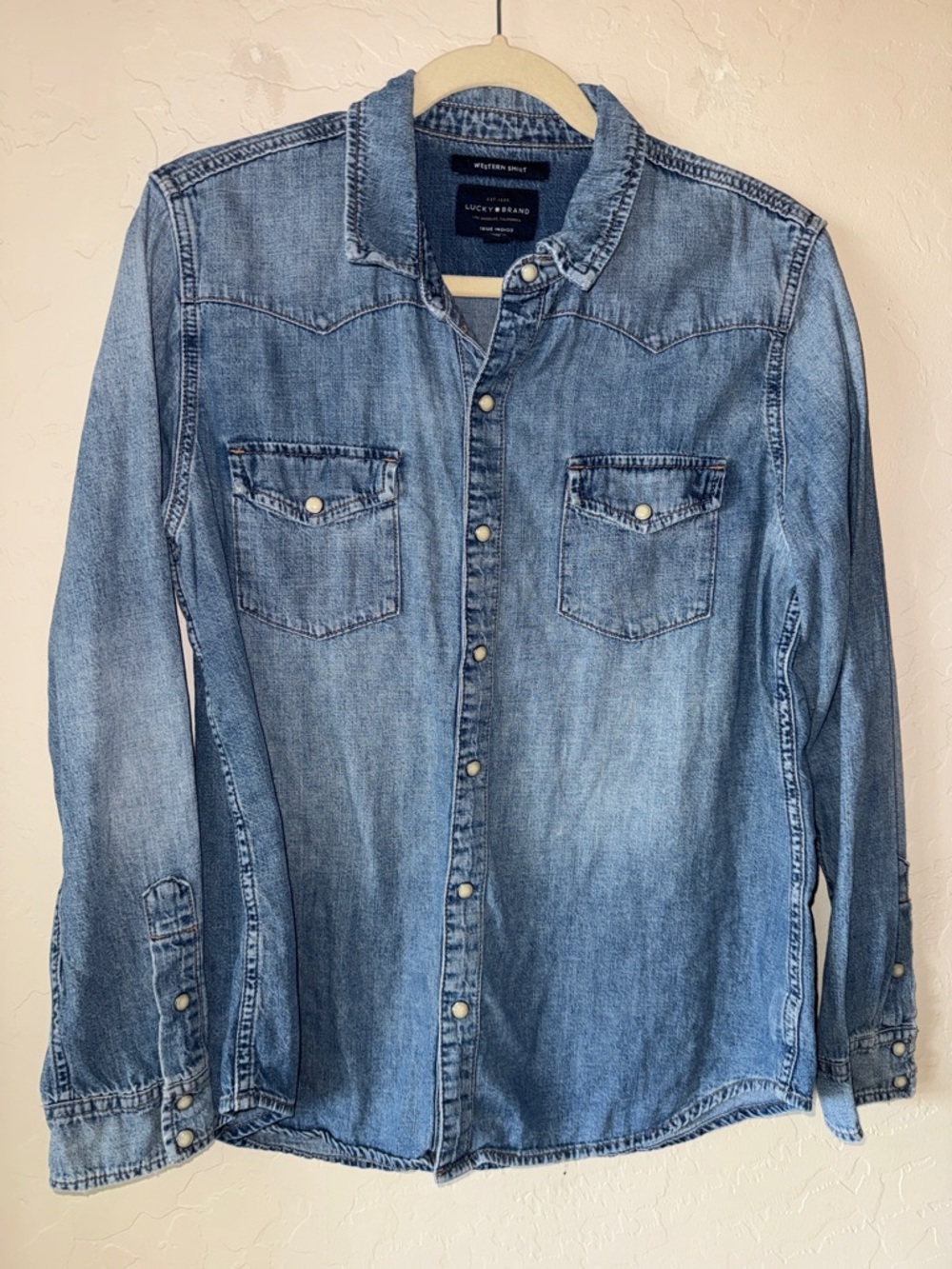 Lucky brand western shirt snap front denim chambray long sleeve top size large